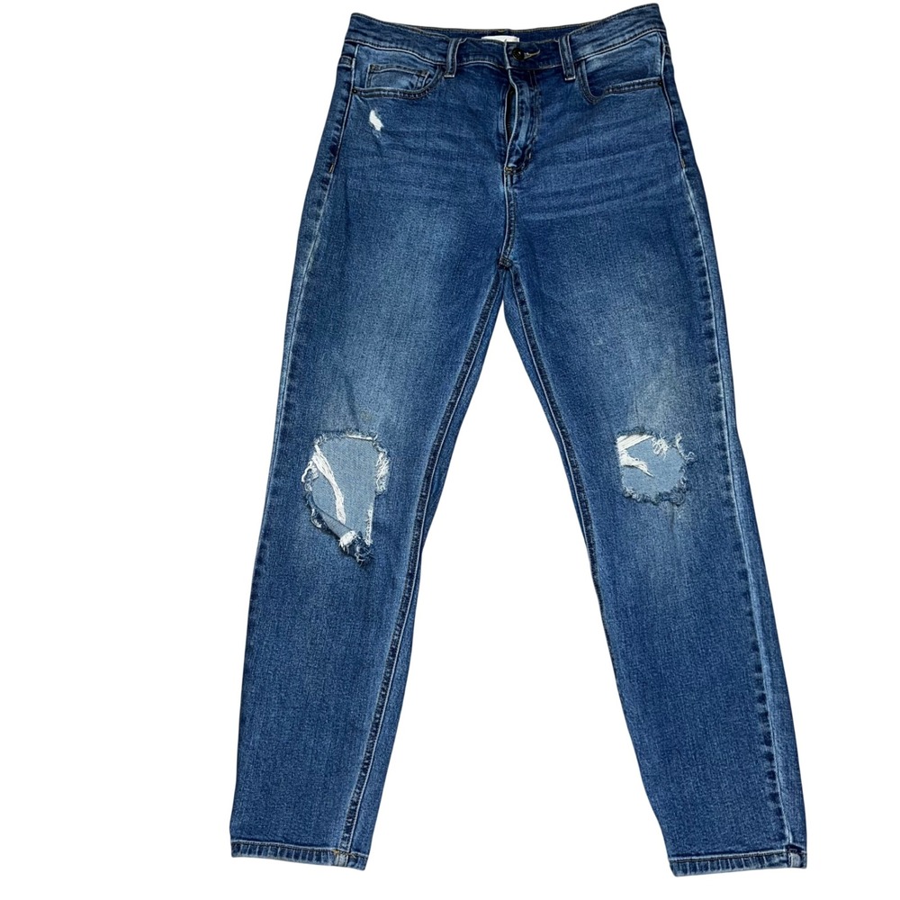 Altar'd State Womens Distressed High Rise Skinny Jeans Medium Wash Blue 11/30